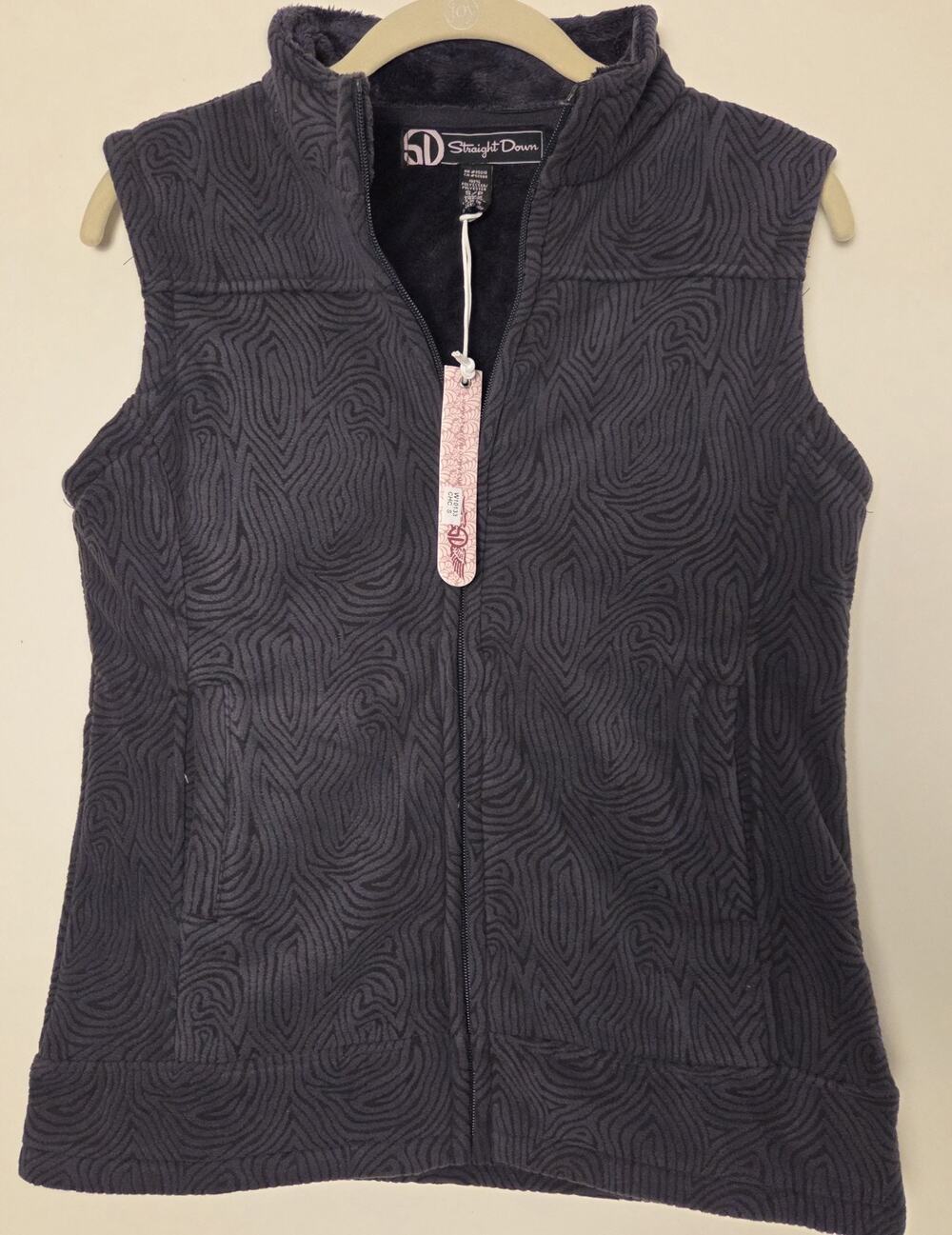 Straight Down Women's Fleece Vest Small S Charcoal Gray Swirl Full Zip W10133